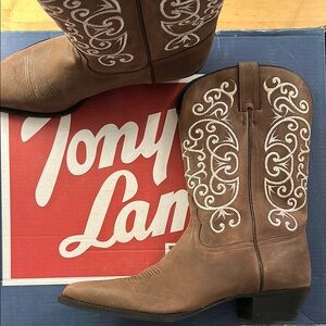 Tony Lama Floral Embroidered Brown Western Boots